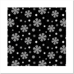 Snowflakes Pattern on Black Posters and Art